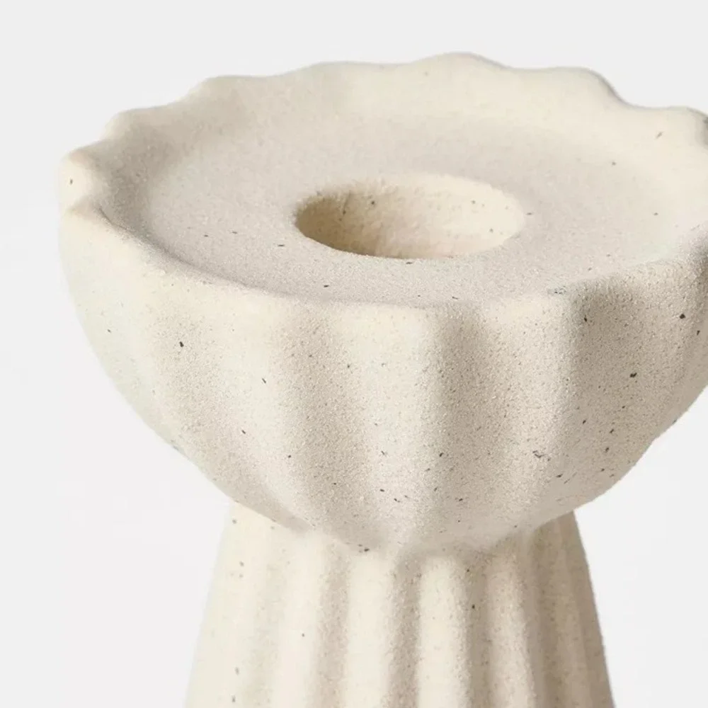 Set of 3 Ceramic Ribbed Taper Candle Holders Beige - Threshold Studio McGee
